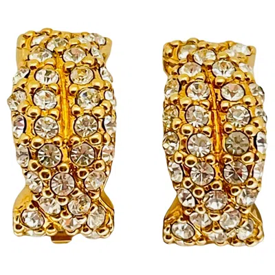 Pre-owned Swarovski Signed Vintage Gold Plated Crystals Designer Runway Clip On Earrings In Multi