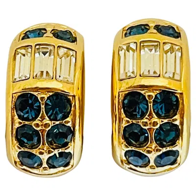Pre-owned Swarovski Signed Vintage Gold Plated Crystals Designer Runway Clip On Earrings In Multi