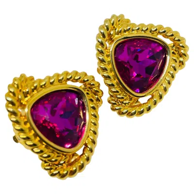Pre-owned Swarovski Signed Vintage Gold Plated Pink Crystals Designer Clip On Earrings
