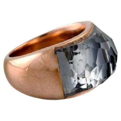 Pre-owned Swarovski Signet Ring In Gold Tone Adorned With Smoky Quartz. In Multi