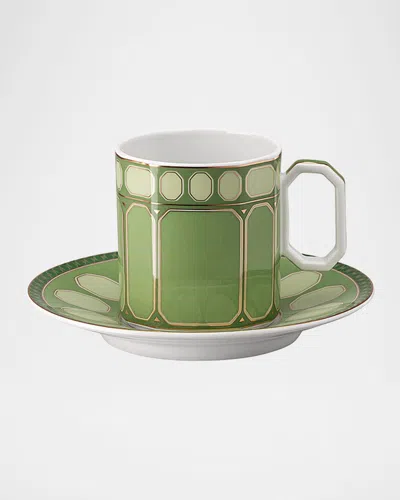 Swarovski Signum 6 Oz. Coffee Cup And Saucer In Green