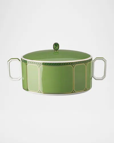 Swarovski Signum Serving Bowl With Lid And Handles, 57 Oz. In Green