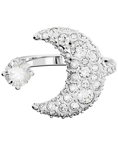 SWAROVSKI SILVER-TONE LUNA CRYSTAL MOON OPEN RING