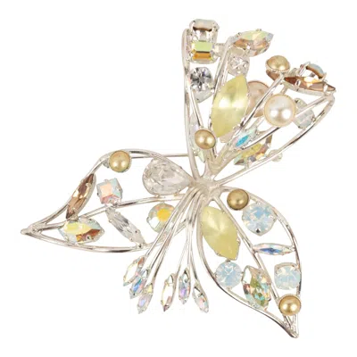 Pre-owned Swarovski Silvery Metal Brooch With Rhinestones In Multi