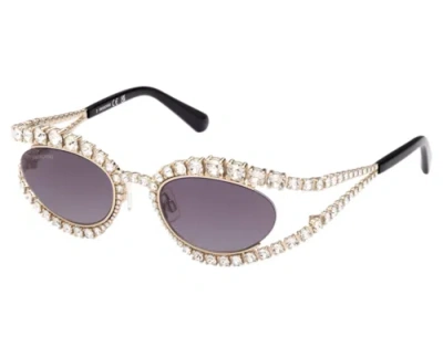 Pre-owned Swarovski Sk 385 32b Sunglasses Gold With Crystals / Grey Gradient Oval In Gray