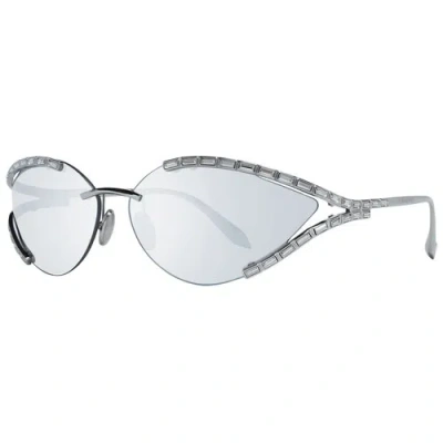 Pre-owned Swarovski Sk0 273-p Women Silver Sunglasses Metal Crystals Solid Oval Eyeglasses In Blue