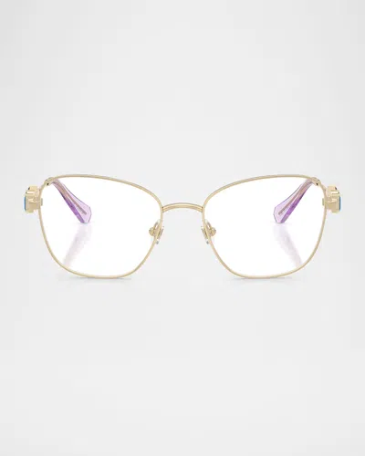 Swarovski Sk1025 Crystal Metal Round Optical Frames In Pale Gold