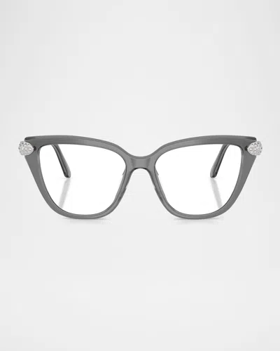 Swarovski Sk2045 Crystal Cat-eye Acetate Optical Frames In Grey