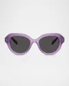 Swarovski Sk6037 Crystal-hinge Round Plastic Sunglasses In Dark Grey