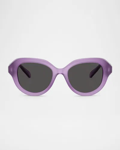 Swarovski Sk6037 Crystal-hinge Round Plastic Sunglasses In Dark Grey