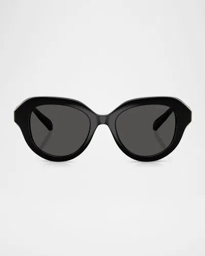 Swarovski Sk6037 Round Embellished Sunglasses In Black