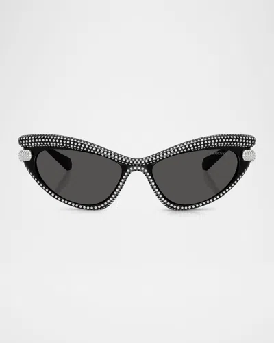 Swarovski Sk6038 Cat-eye Embellished Sunglasses In Black