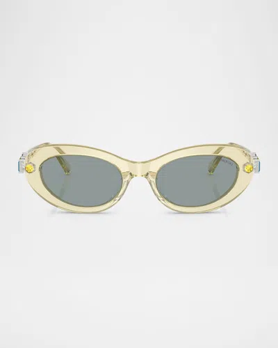 Swarovski Sk6042 Crystal-embellished Acetate Oval Sunglasses In Grey