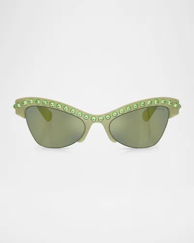 Swarovski Sk6043 Butterfly Embellished Sunglasses In Green