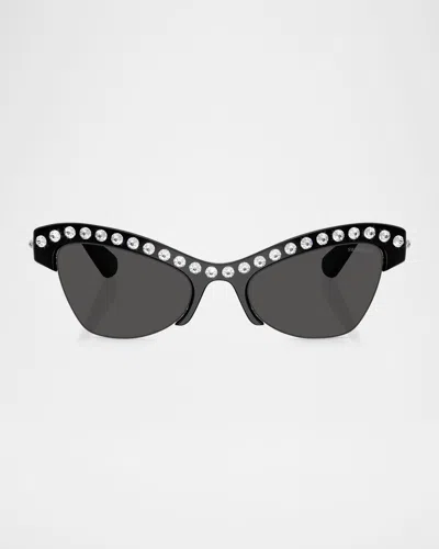 Swarovski Sk6043 Crystal Butterfly Acetate Sunglasses In Black
