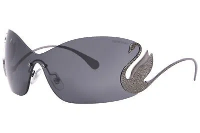 Pre-owned Swarovski Sk7020 400987 Sunglasses Women's Gunmetal/dark Grey Shield Style 34mm In Gray