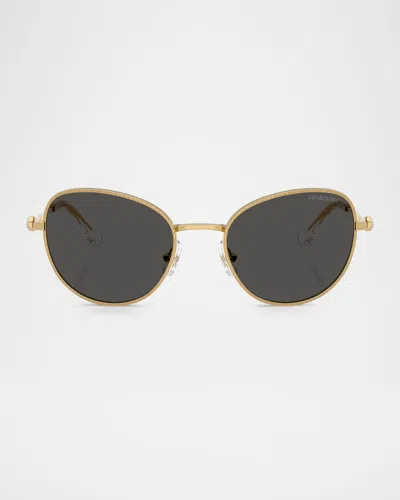 Swarovski Sk7032 Crystal Metal Round Sunglasses In Gold