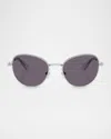 Swarovski Sk7032 Crystal Metal Round Sunglasses In Silver