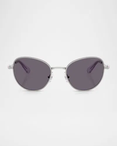 Swarovski Sk7032 Crystal Metal Round Sunglasses In Silver