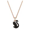 Swarovski Swan Pendant Black Rose Gold-tone Plated In Black