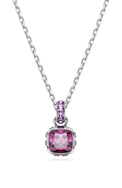 Swarovski Square Cut Birthstone Crystal Pendant Necklace In Metallic