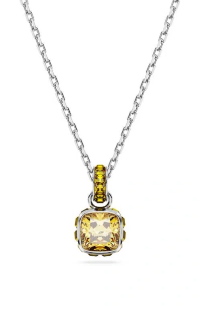 Swarovski Square Cut Birthstone Crystal Pendant Necklace In Metallic