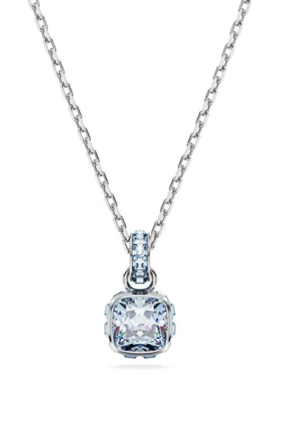 Swarovski Square Cut Birthstone Crystal Pendant Necklace In Metallic