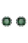 Swarovski Rhodium Plated Square Cut Color Birthstone Stud Earrings In Metallic