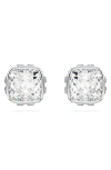 Swarovski Rhodium Plated Square Cut Color Birthstone Stud Earrings In Metallic