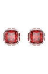Swarovski Birthstone Pierced Earrings Studs Jul Rhodium Shiny Red In Metallic