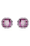 Swarovski Birthstone Pierced Earrings Studs Feb Rhodium Shiny Purple In Metallic