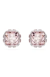 Swarovski Birthstone Pierced Earrings Studs Jun Rhodium Shiny Pink In Metallic