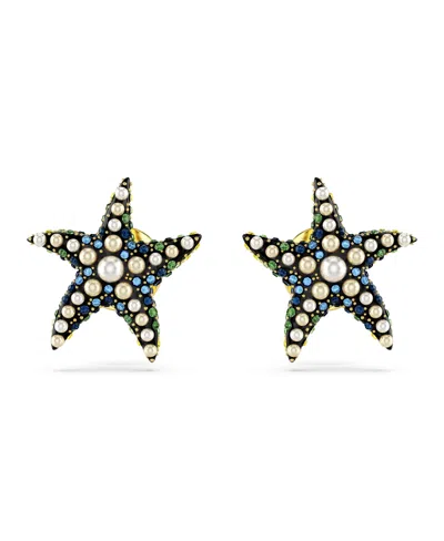 SWAROVSKI STARFISH, SMALL, BLUE, GOLD-TONE IDYLLIA STUD EARRINGS