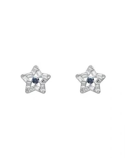 Swarovski Stella Stud Earrings, Star, Blue, Rhodium Plated Woman Earrings Blue Size - Metal, Rhodium