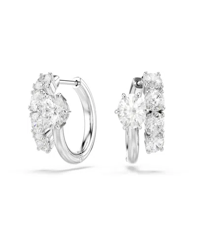 Swarovski Sterling Silver-plated White Crystals Earrings In Metallic