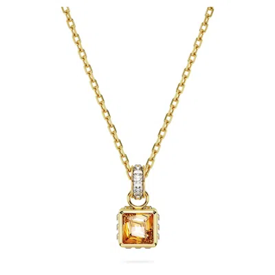Swarovski Crystal Square Cut Stilla Pendant Necklace In Yellow Gold