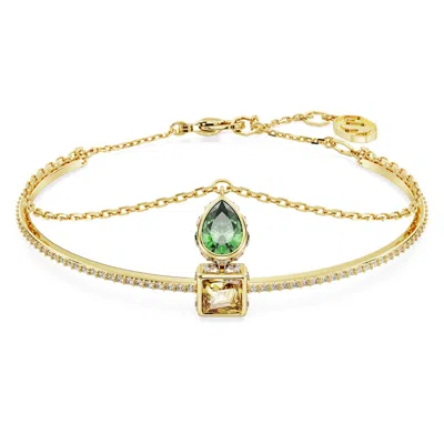 Swarovski Silver-tone Stilla Two-row Bangle Bracelet In Green