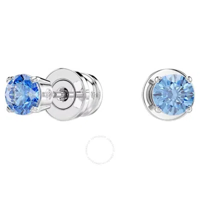 Swarovski Stilla Attract Rhodium Plated Stud Earrings In Blue