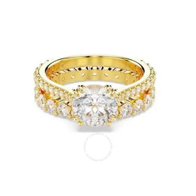 Swarovski Stilla Cocktail Ring Double Gold Shiny White In Silver Tone