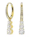 Swarovski Stilla Crystal Attract Three Stone Dangle Hoop Earrings In Gold