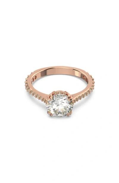 Swarovski Stilla Crystal Cocktail Ring In Crystal/rose Gold