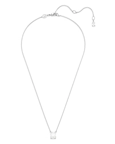 Swarovski Stilla Octagon Crystal Pendant Necklace In Rhodium Plated, 15.75-17.75 In White