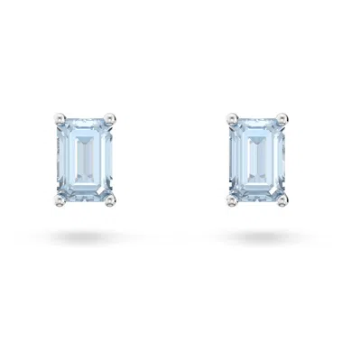 Swarovski Rose Gold-tone Color Cushion-cut Crystal Stud Earrings In Blue