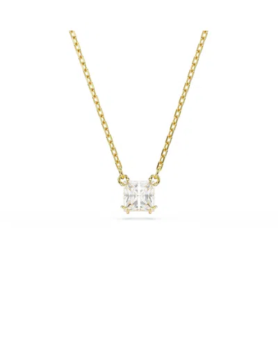 SWAROVSKI STILLA PENDANT, SQUARE CUT, WHITE, GOLD-TONE PLATED NECKLACE