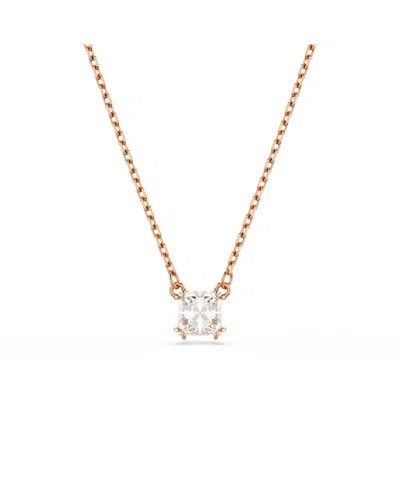 Swarovski Stilla Pendant Square Cut, White, Necklace In Rose Gold