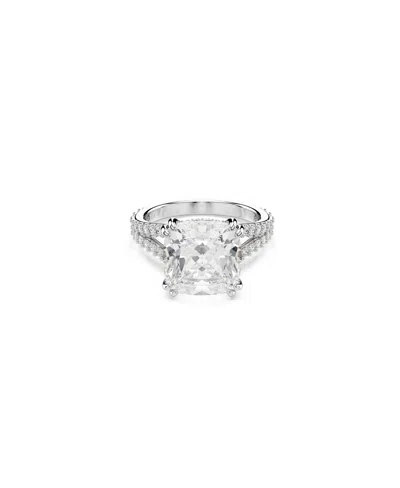 Swarovski Stilla Rhodium Plated Square Cut Ring In White