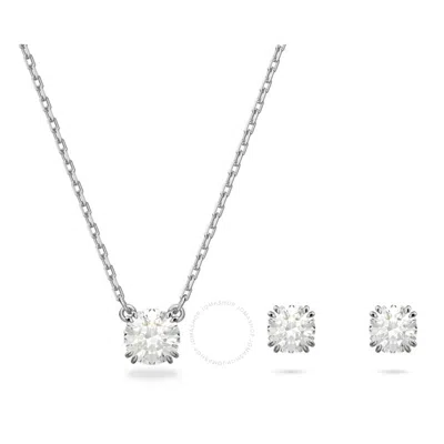 Swarovski Stilla Round Cut White Crystal Set In Metallic