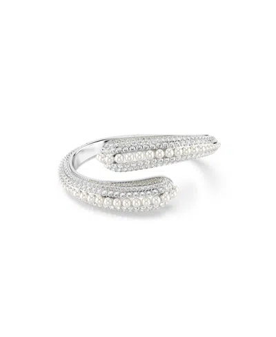 SWAROVSKI SUBLIMA CRYSTAL CULTIVATED PEARL, ROUND CUT, WHITE, RHODIUM PLATED CUFF