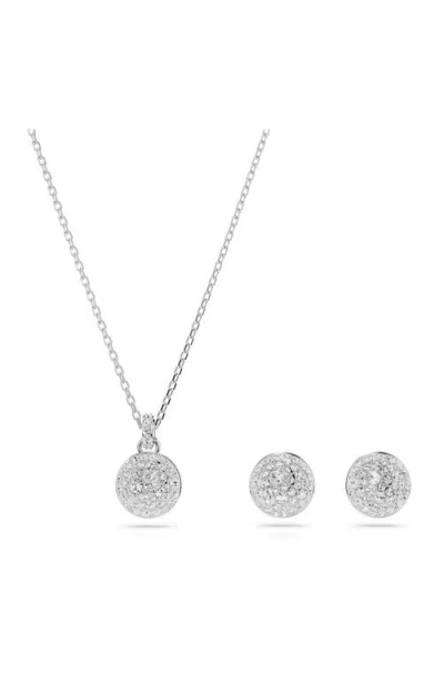 Swarovski Sublima Crystal Pendant Necklace & Stud Earrings Set In White/silver