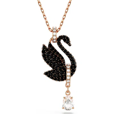 Swarovski Swam Pendant Necklace In Black